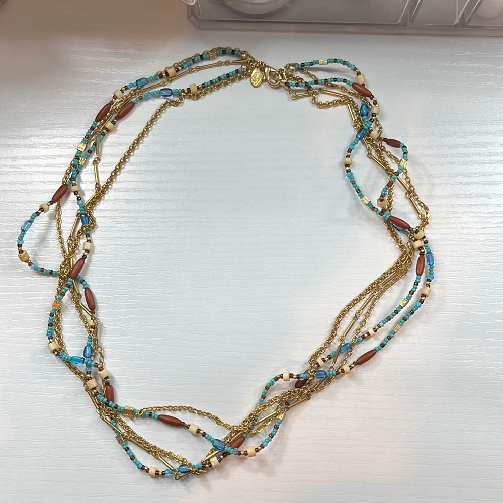 Turquoise and gold mixed beaded necklace